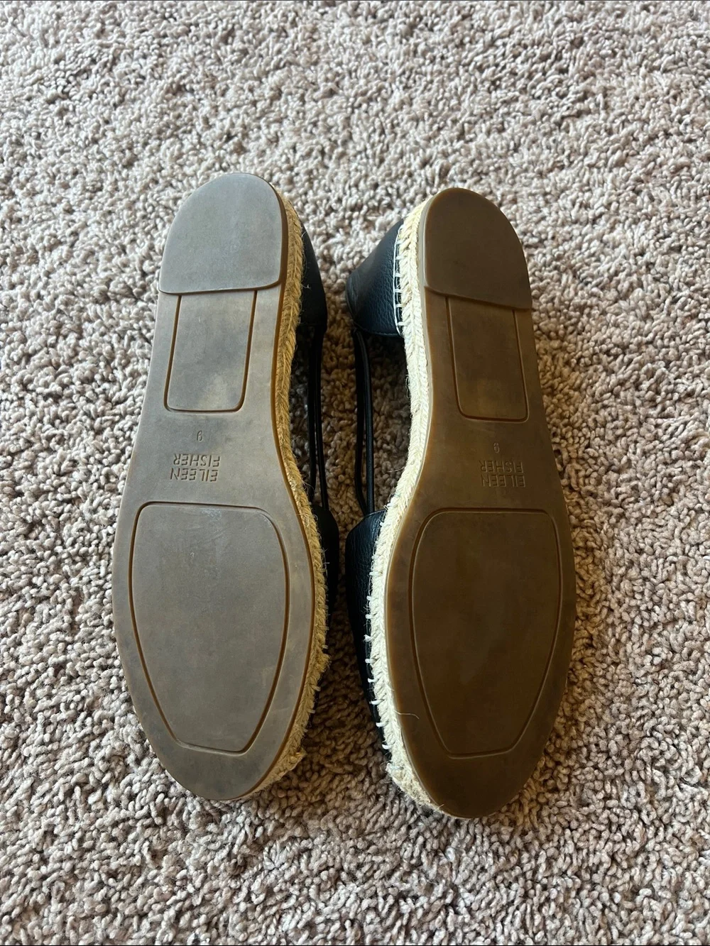 Eileen Fisher Lee Washed Black Leather Espadrille Flats Size 9